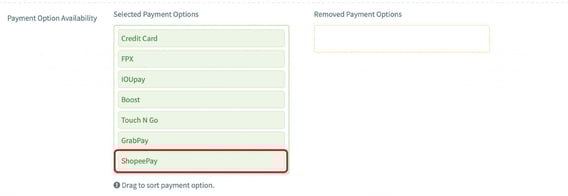 Drag the e-wallet options accordingly.