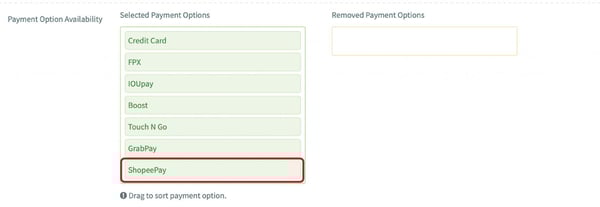 Drag the e-wallet options accordingly.