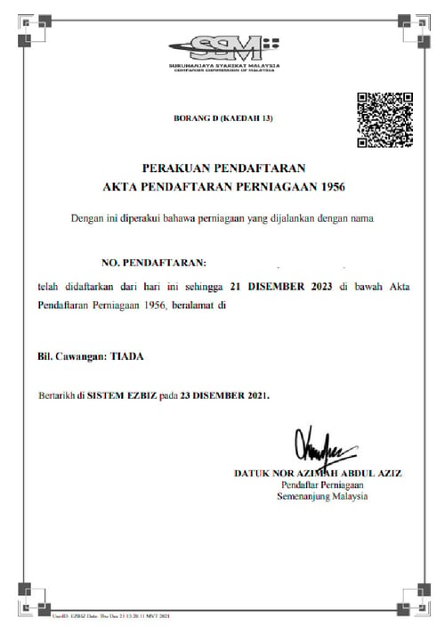 Company Certificate ROB (SSM Form D)